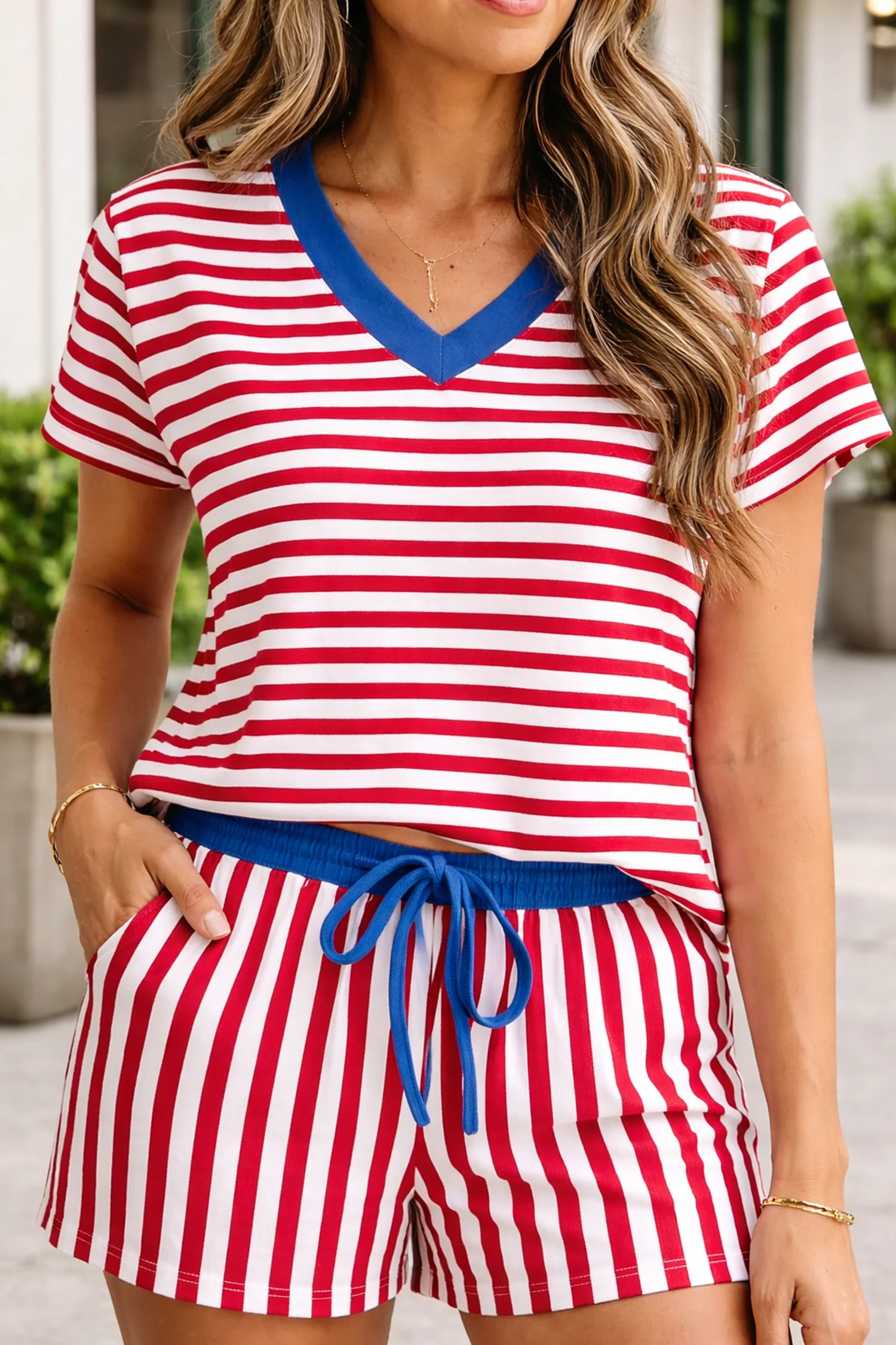 Threaded Pear Skye Stripe Trim Tee Set - Image 3