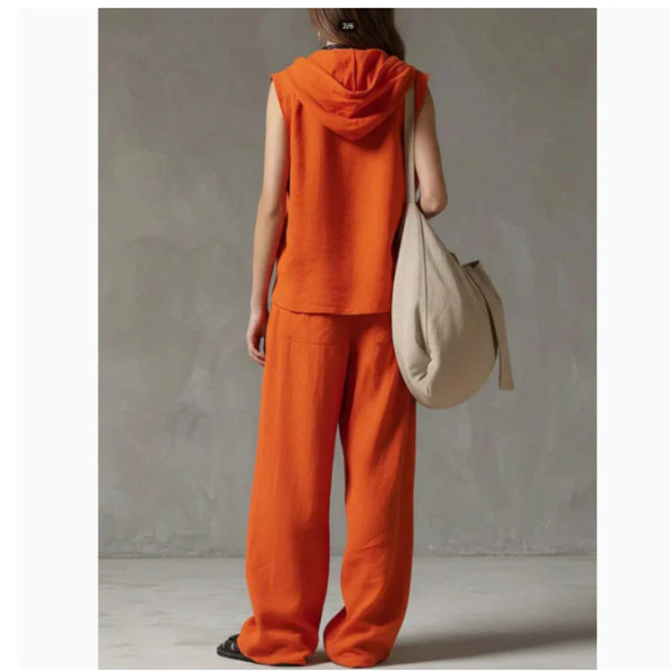 Sleeveless Hooded Top & Wide-Leg Pants Set | High-Waist Two-Piece - Image 5