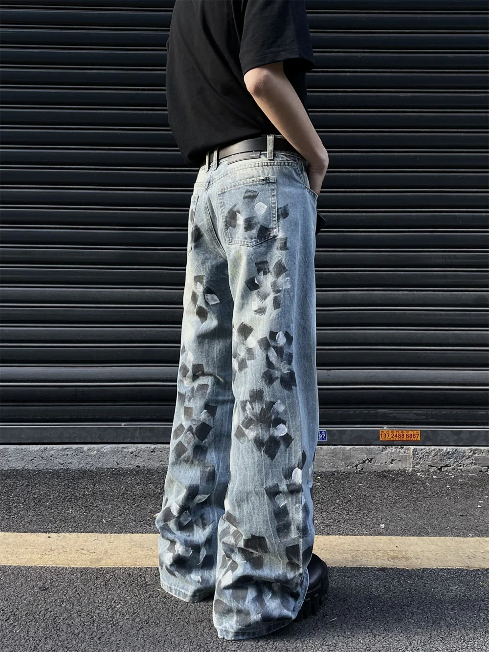 Slightly Flared Wide Leg Jeans Men's Loose Trousers - Image 9
