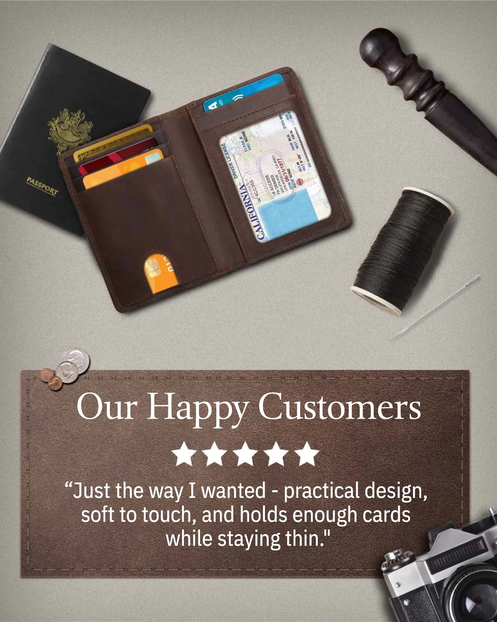 Slim Bifold Wallet With Pull Strap - Image 15