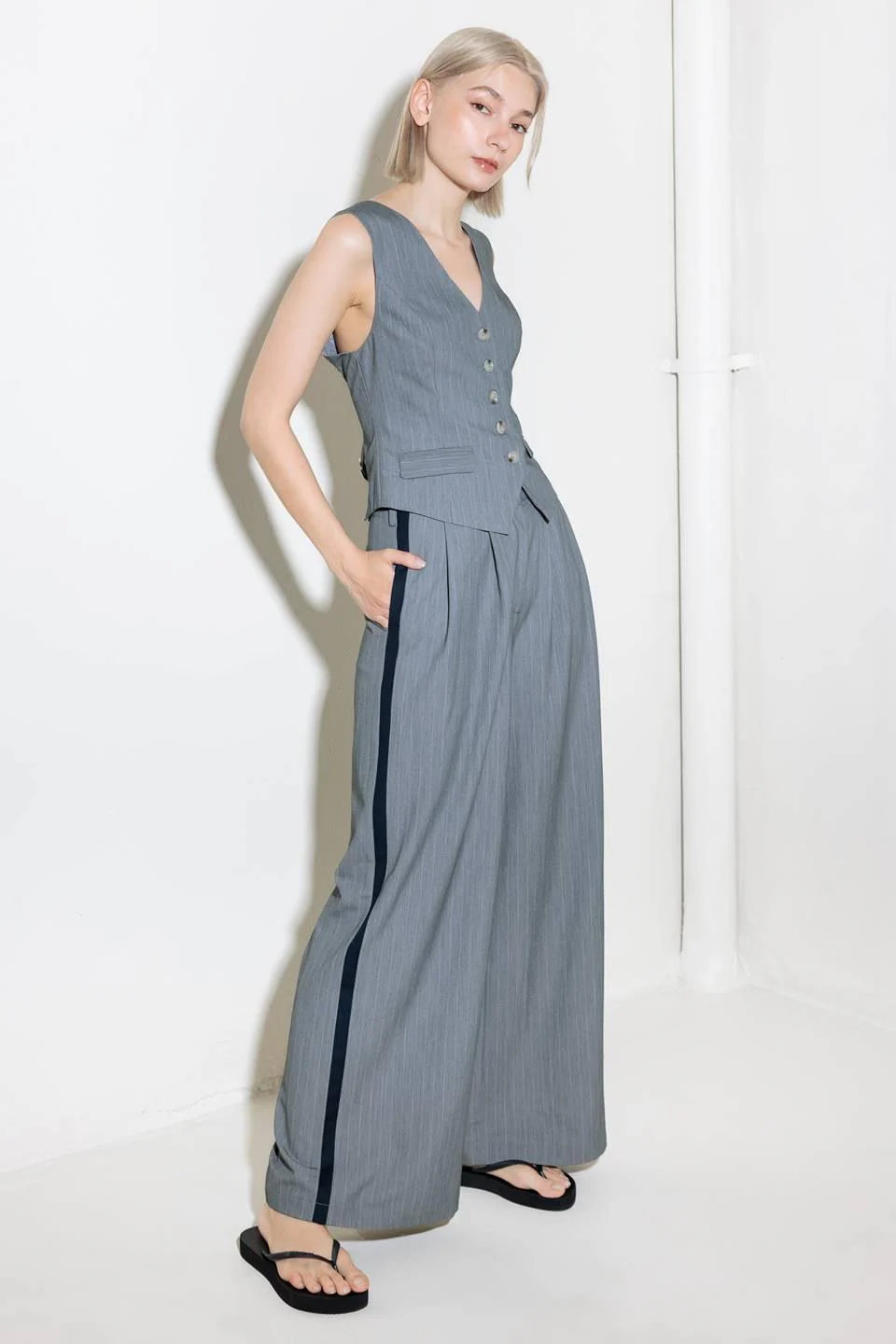 Smile Bright in Grey Woven Vest - Image 6