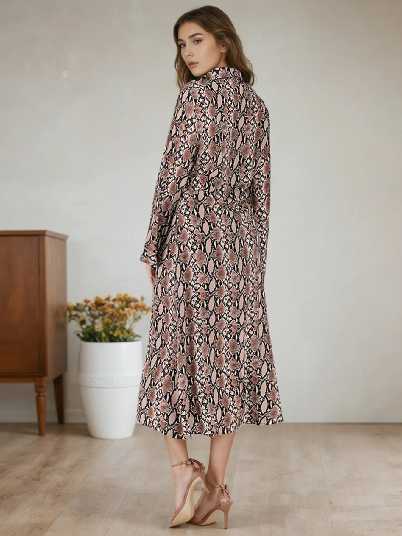 Snake Print Long Sleeve Shirt Dress - Image 2