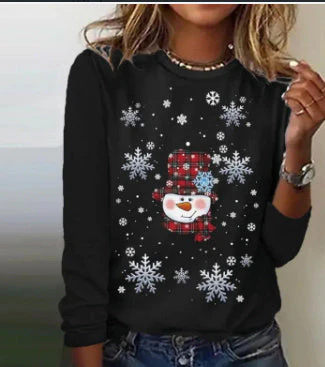 Snowman Printed Panel Loose Sweater – Casual Holiday Knit for Women - Image 12