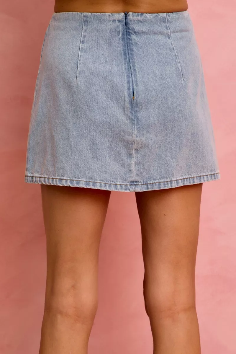 SO ME Lace Ribbon Trim Denim Mini Skirt - Image 4