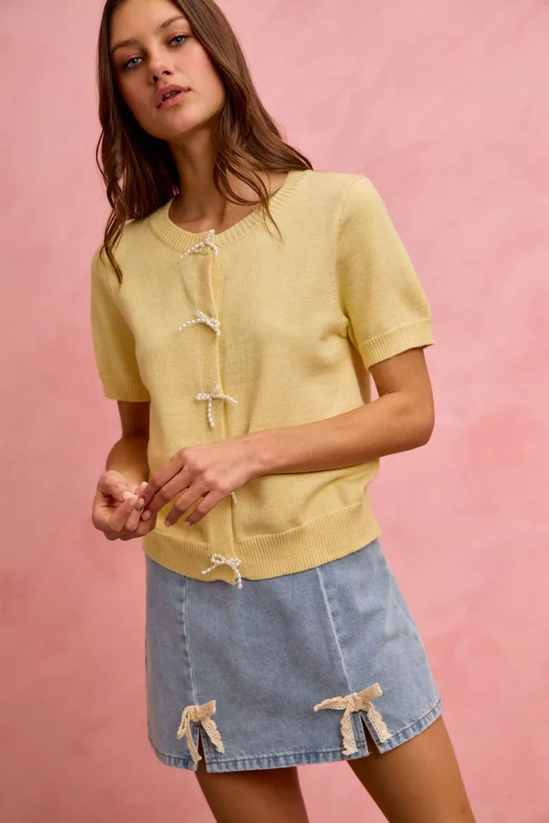 SO ME Lace Ribbon Trim Denim Mini Skirt - Image 6