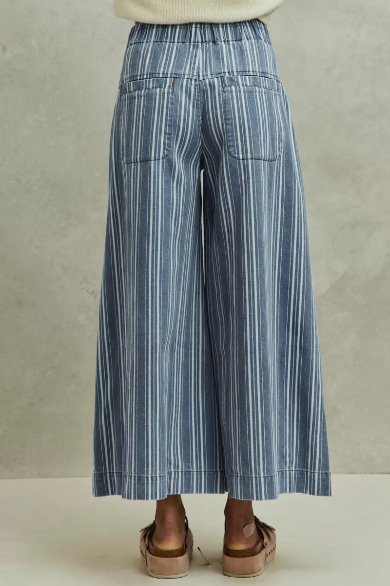 SO ME Mid Rise Stripe Denim Washed Pleat Wide Leg Pants - Image 2