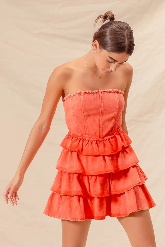 SO ME Strapless Ruffle Layered Game Day Cheer Up Dress - Image 2