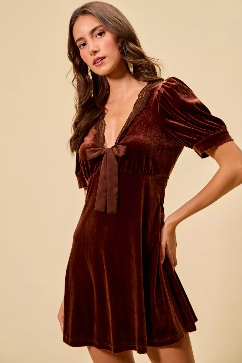 SO ME Velvet Short Sleeves Mini Dress - Image 3