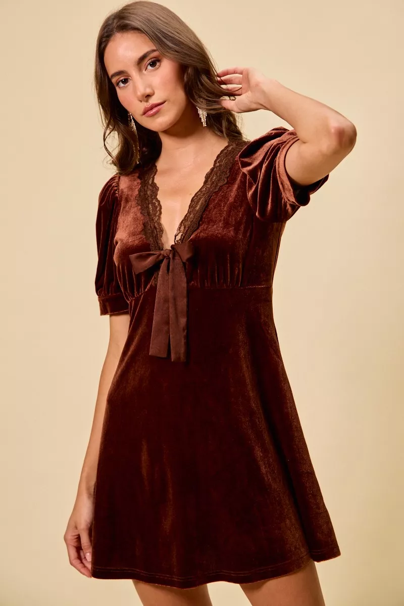 SO ME Velvet Short Sleeves Mini Dress - Image 5