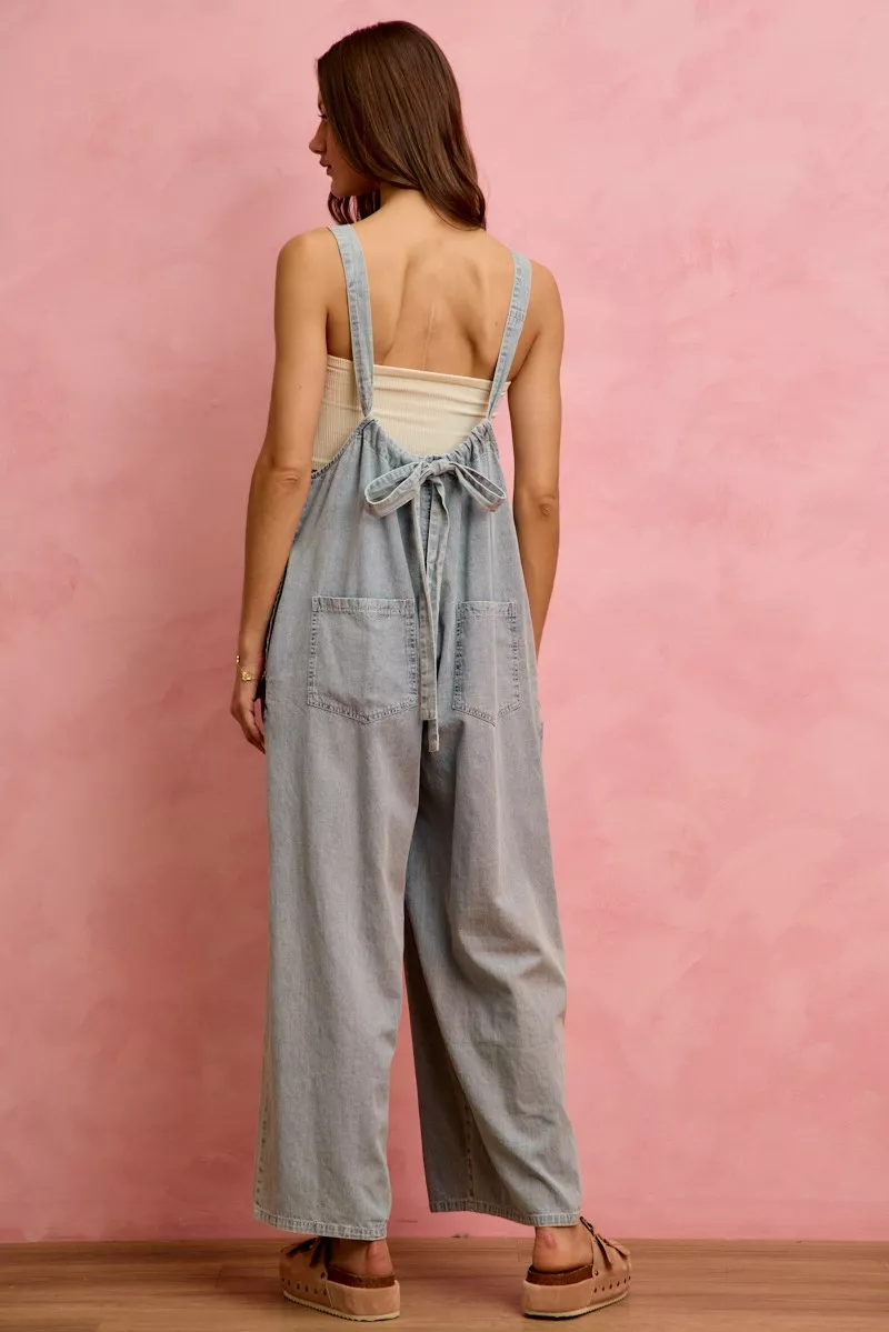 SO ME Wide Leg Lightweight Denim Overalls - Image 7