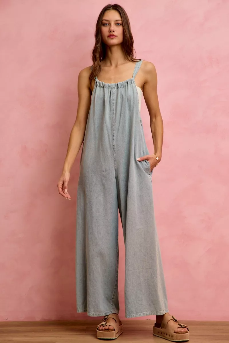 SO ME Wide Leg Lightweight Denim Overalls - Image 8