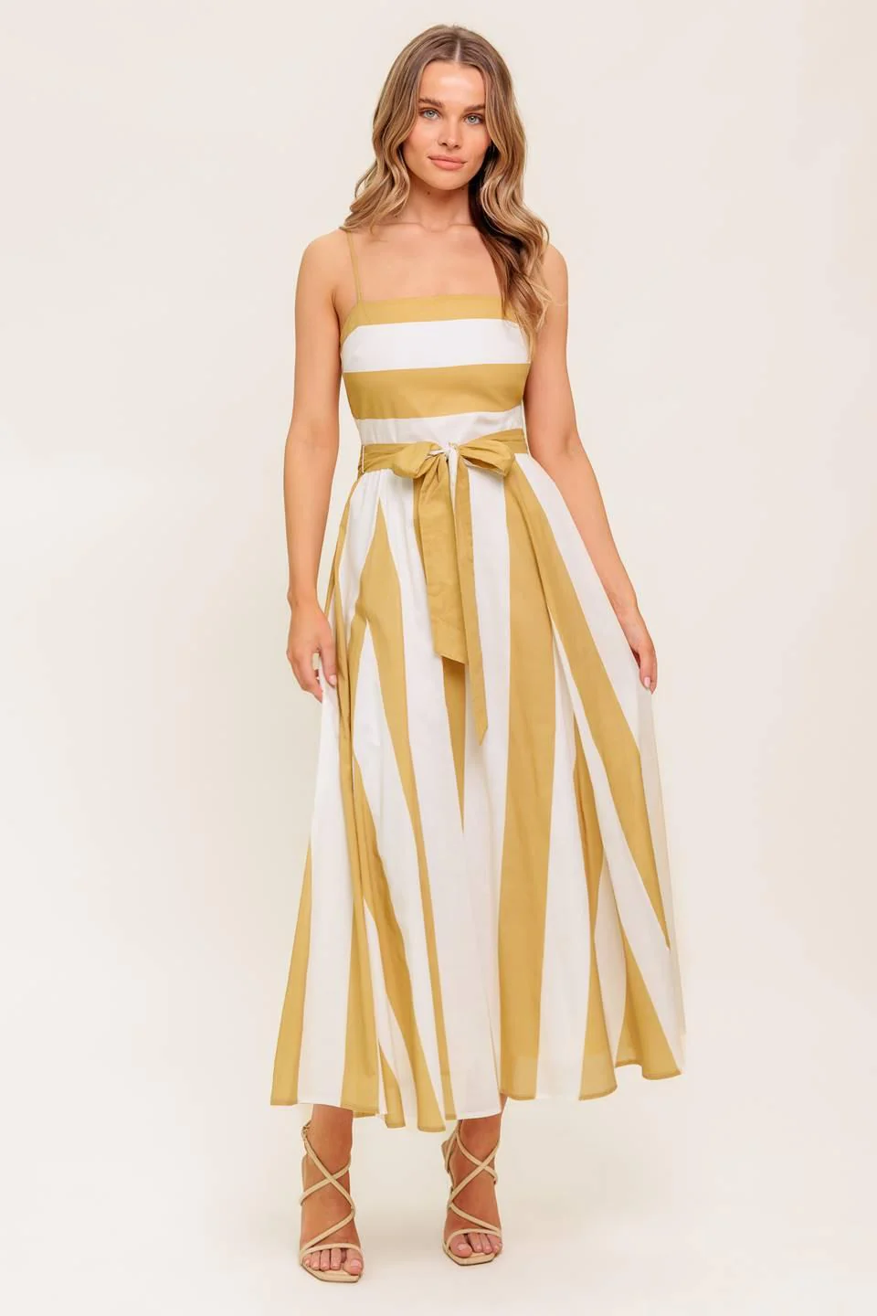 Soft Horizon Taupe Woven Midi Dress - Image 4