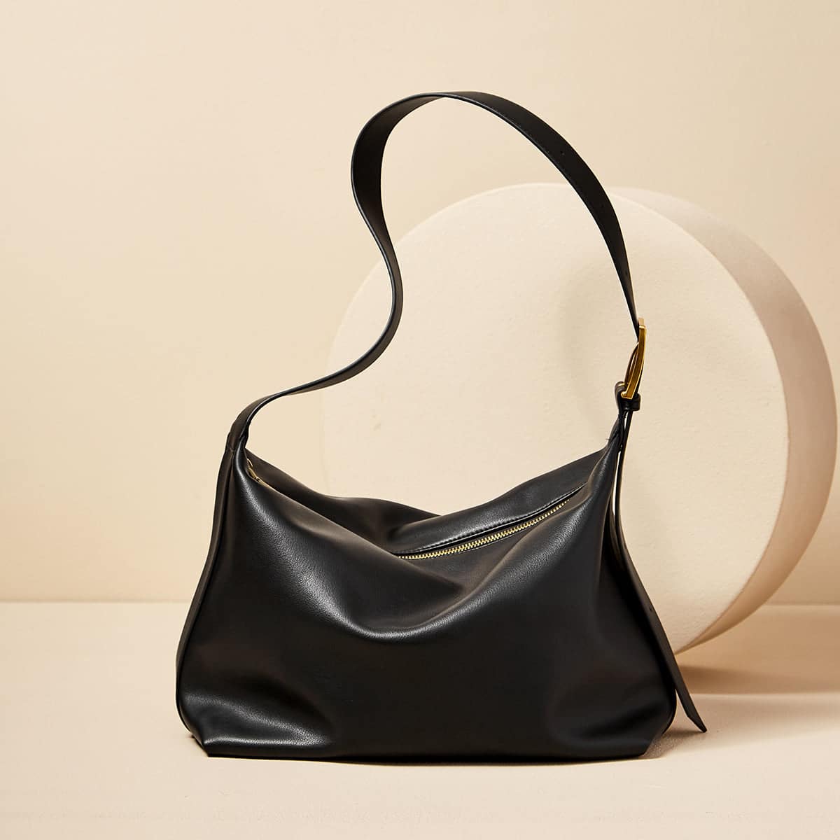 Soft Leather Slouch Shoulder Hobo Bag - Image 4