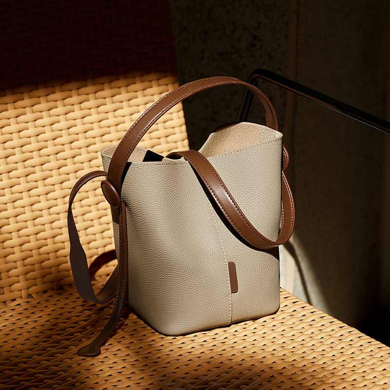 Soft Pebbled Leather Bucket Shoulder Bag - Image 14