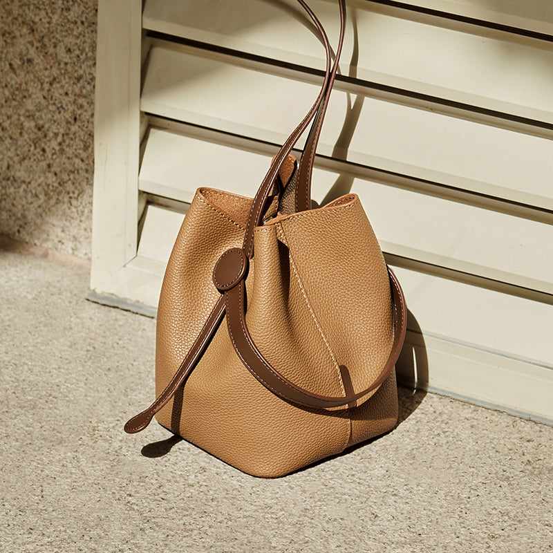 Soft Pebbled Leather Bucket Shoulder Bag - Image 3