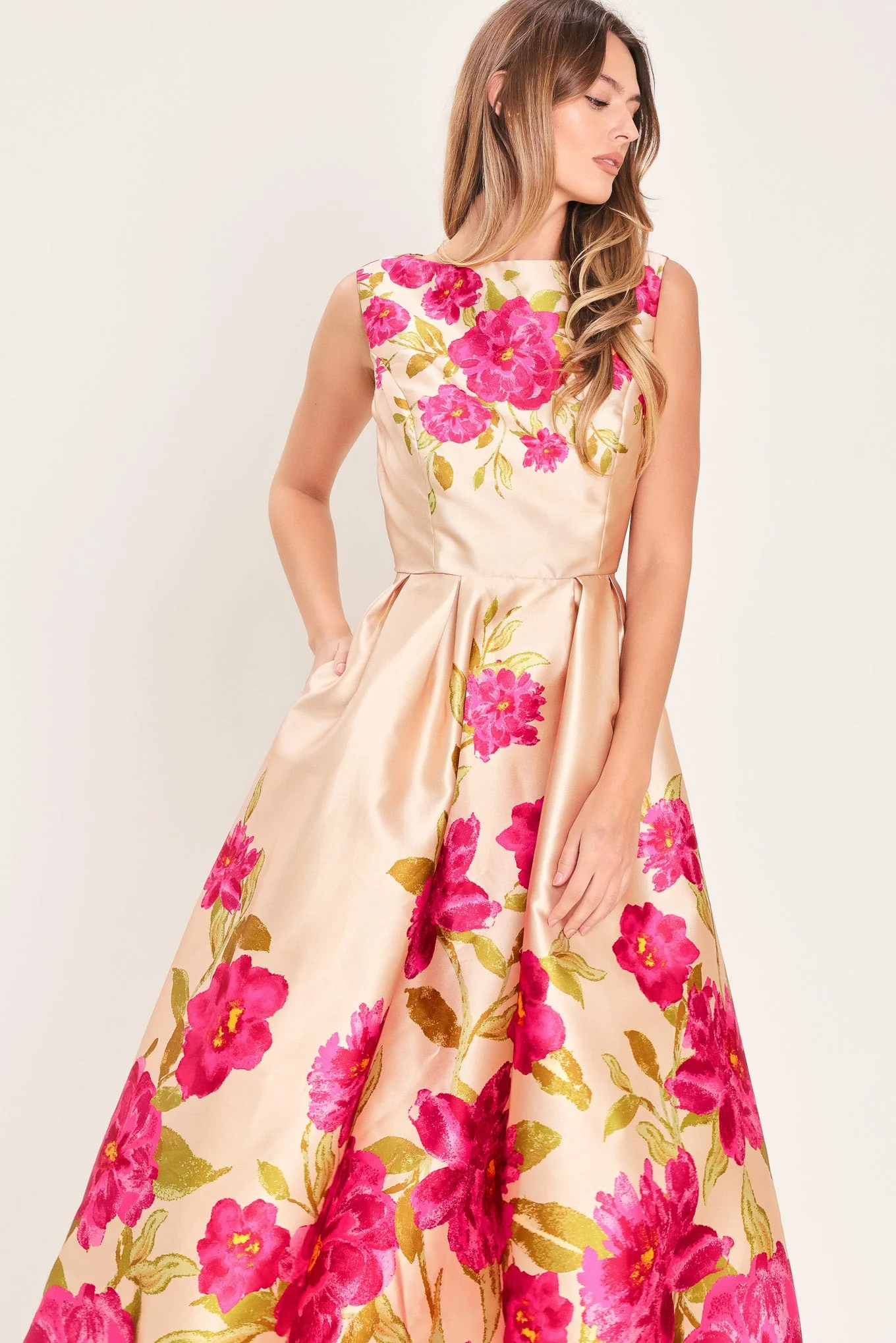 Soft Satin Floral Woven Midi Dress - Image 5