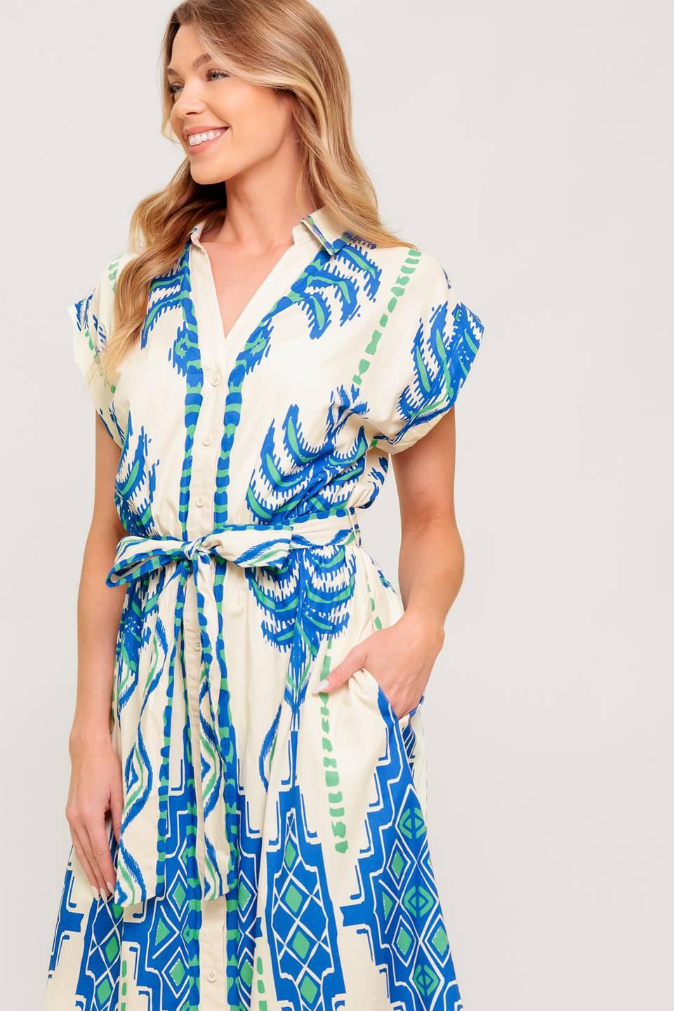 Softly Spoken Blue Woven Midi Dress - Image 6