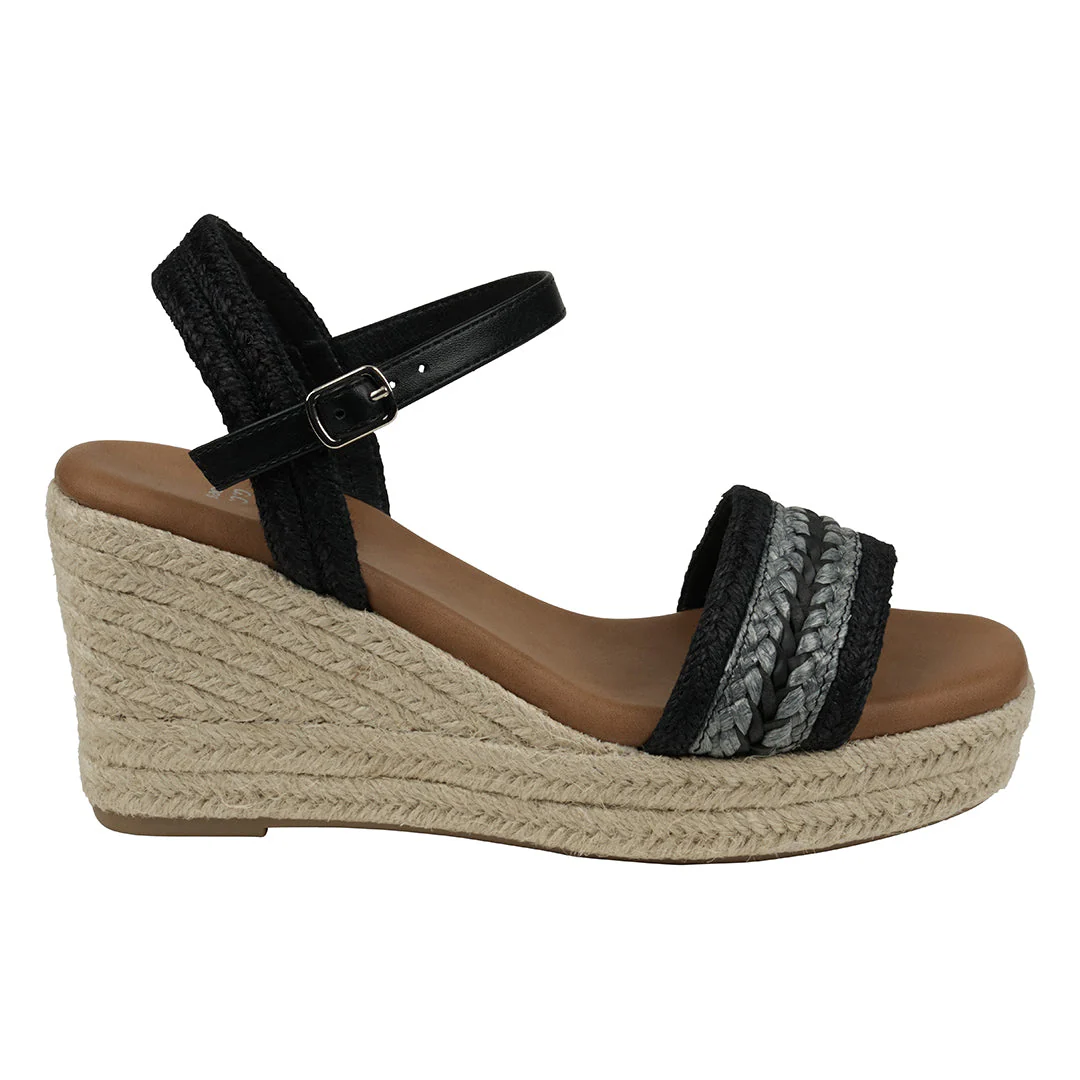 Solene Black Slingback Espadrille Wedge Sandals - Image 4