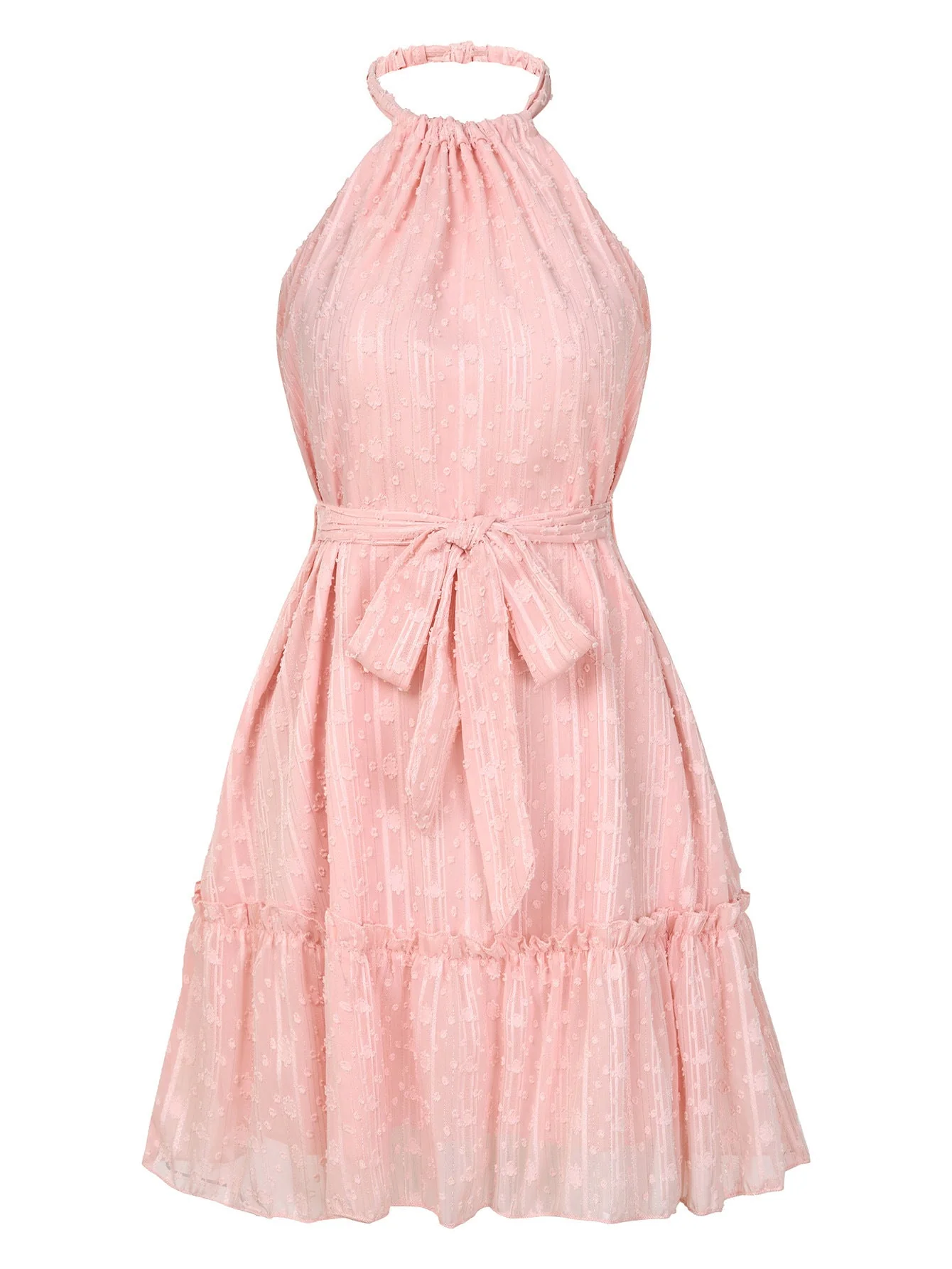 Solid Color Halterneck Dress Summer Casual Lace Tie Waist Womens Clothing New Fashion Vacation Beach Dresses - Image 5