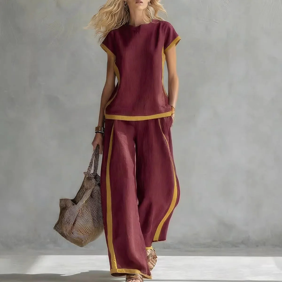 Solid Color Shirt & Wide-Leg Trousers Two-Piece Set - Image 5