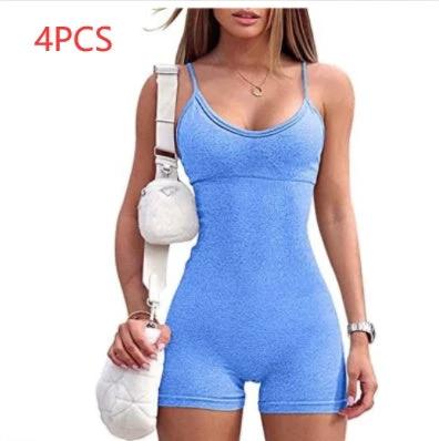Spaghetti Strap Shorts Jumpsuit Sports Yoga Workout Tight Romper Women Fashion Fitness Sportwear - Image 14