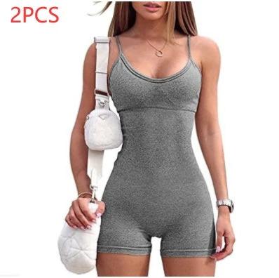 Spaghetti Strap Shorts Jumpsuit Sports Yoga Workout Tight Romper Women Fashion Fitness Sportwear - Image 25