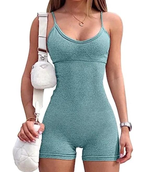 Spaghetti Strap Shorts Jumpsuit Sports Yoga Workout Tight Romper Women Fashion Fitness Sportwear - Image 27