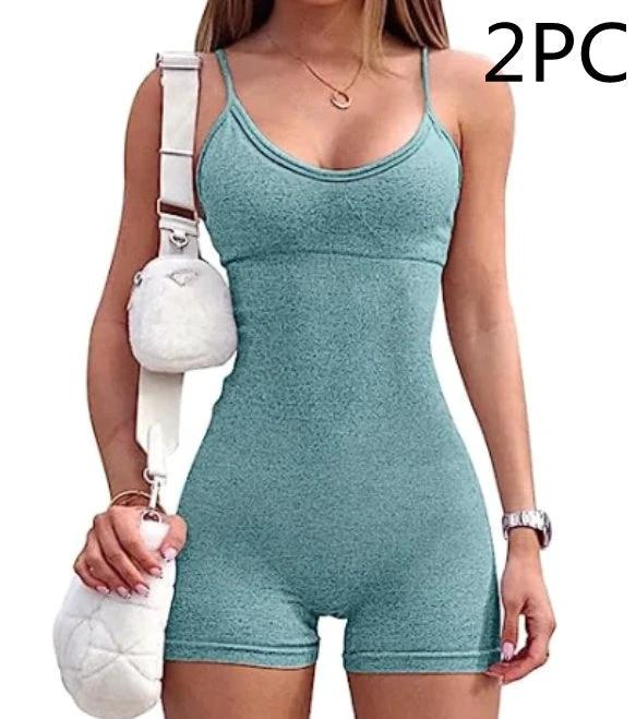 Spaghetti Strap Shorts Jumpsuit Sports Yoga Workout Tight Romper Women Fashion Fitness Sportwear - Image 28
