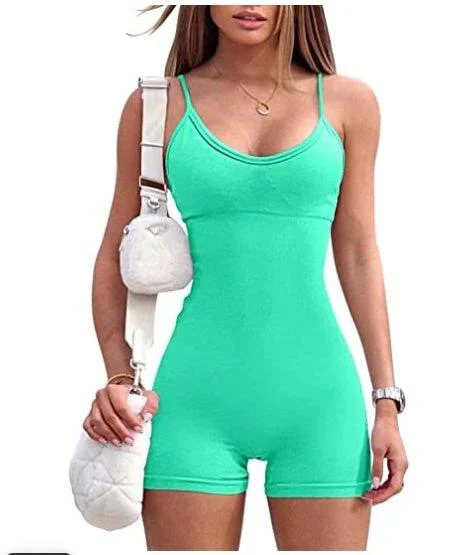 Spaghetti Strap Shorts Jumpsuit Sports Yoga Workout Tight Romper Women Fashion Fitness Sportwear - Image 30