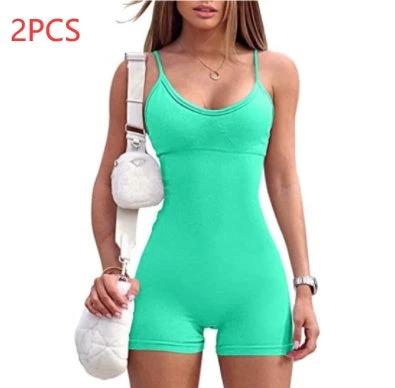 Spaghetti Strap Shorts Jumpsuit Sports Yoga Workout Tight Romper Women Fashion Fitness Sportwear - Image 31