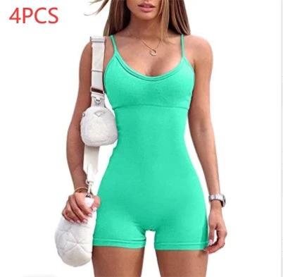 Spaghetti Strap Shorts Jumpsuit Sports Yoga Workout Tight Romper Women Fashion Fitness Sportwear - Image 32