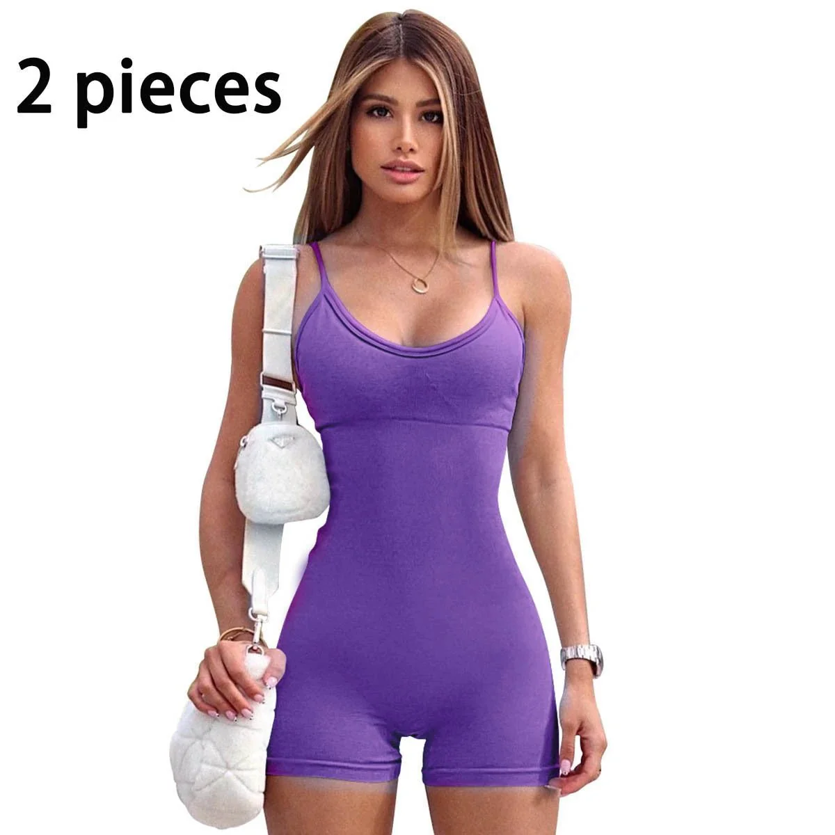 Spaghetti Strap Shorts Jumpsuit Sports Yoga Workout Tight Romper Women Fashion Fitness Sportwear - Image 34