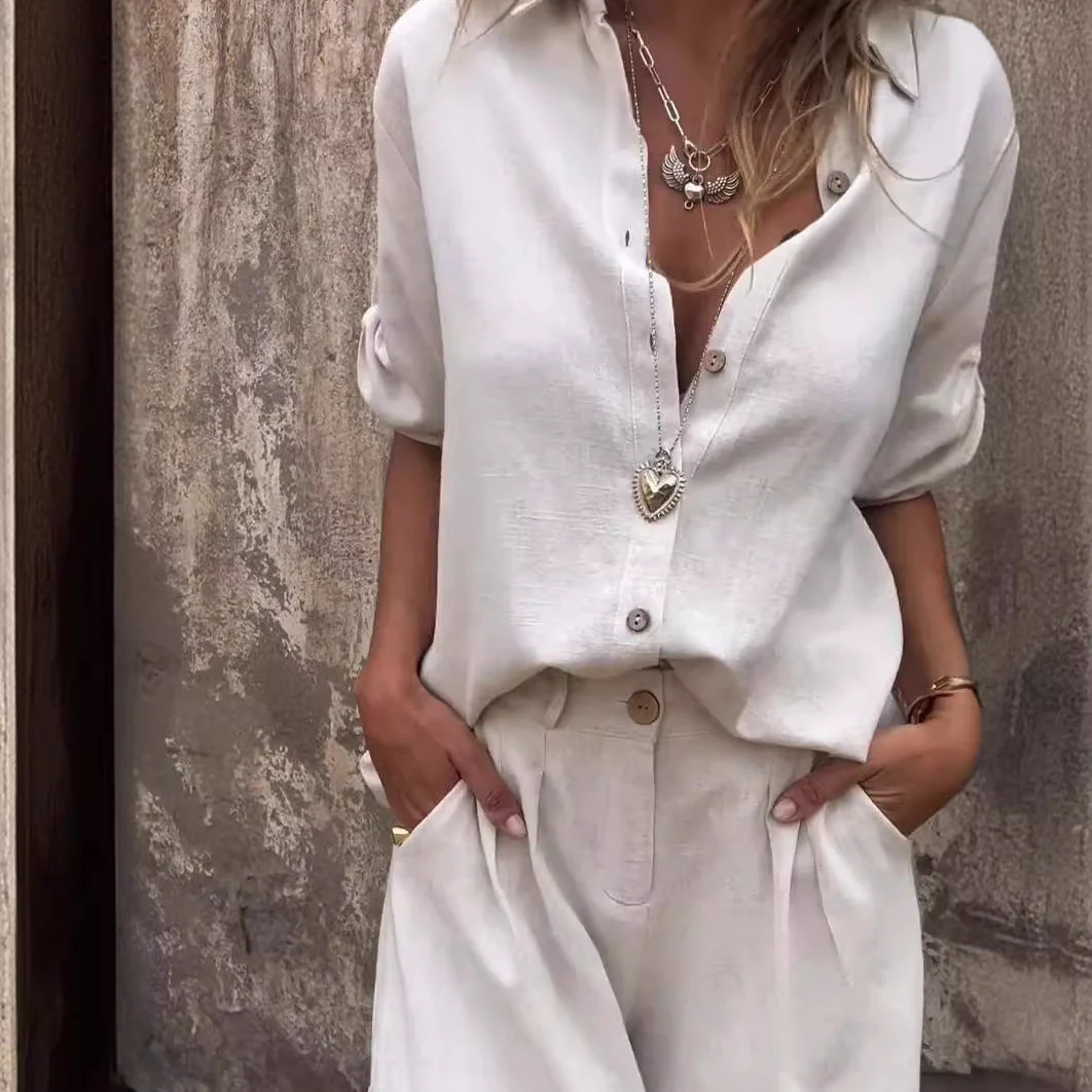 Spring And Summer New Cotton And Linen Short-sleeved Shorts Casual Suit Women - Image 2