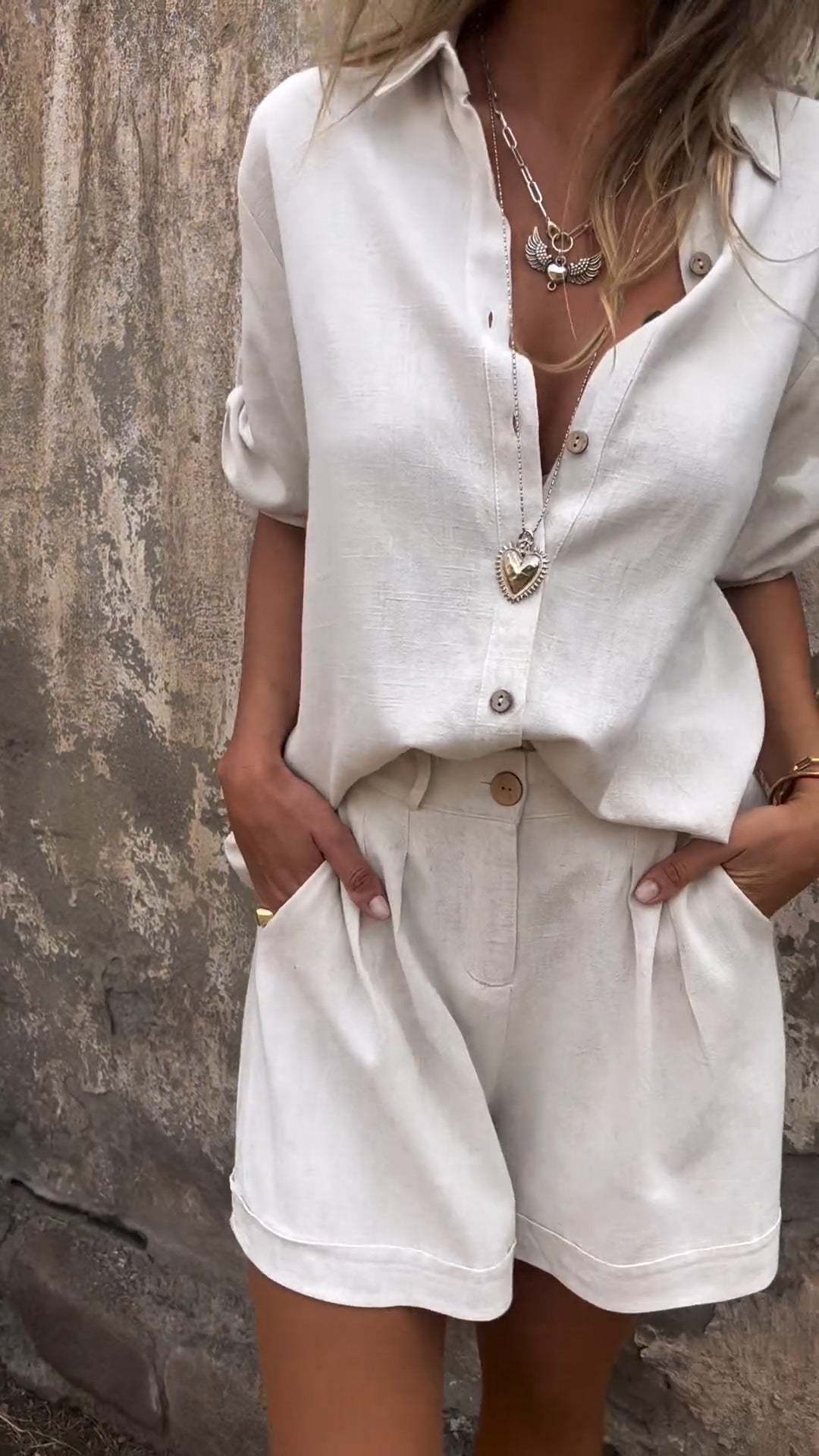 Spring And Summer New Cotton And Linen Short-sleeved Shorts Casual Suit Women - Image 6