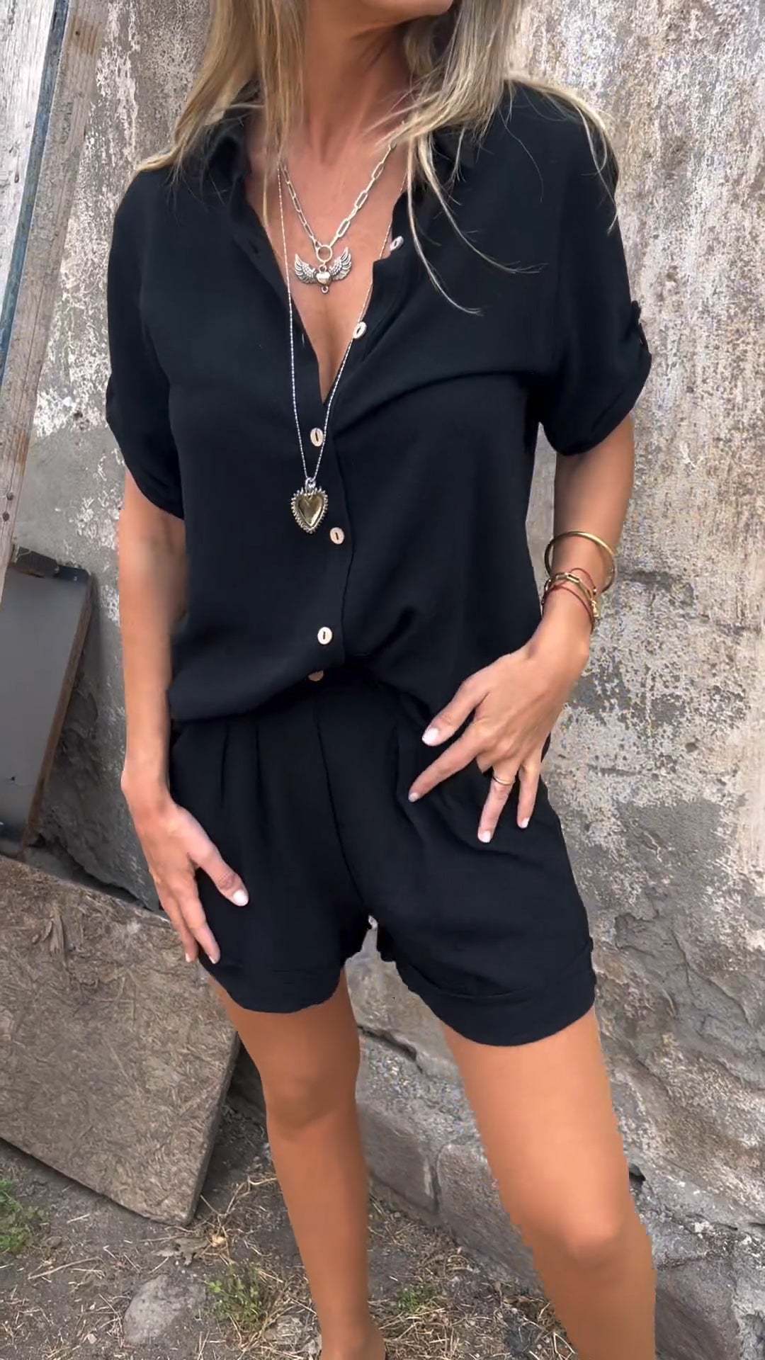 Spring And Summer New Cotton And Linen Short-sleeved Shorts Casual Suit Women - Image 7