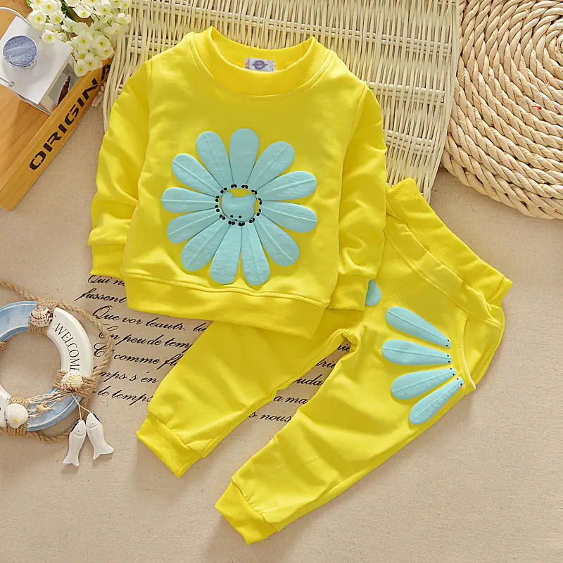 Spring Autumn Floral Outfit Set for Girls - Image 2