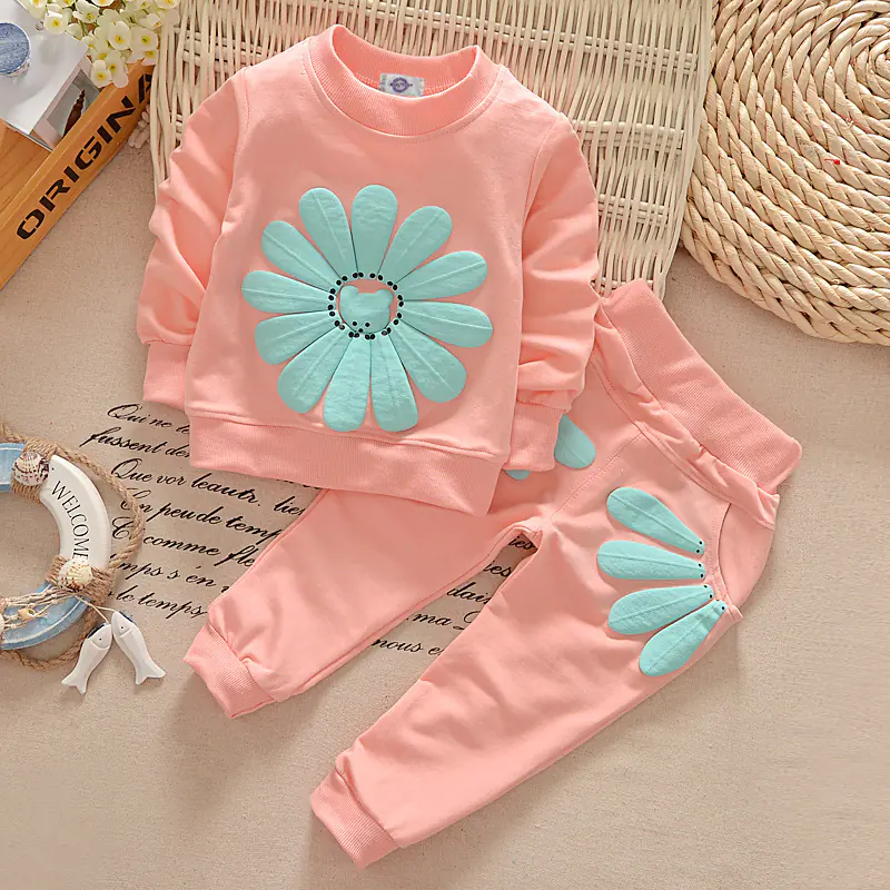 Spring Autumn Floral Outfit Set for Girls - Image 3