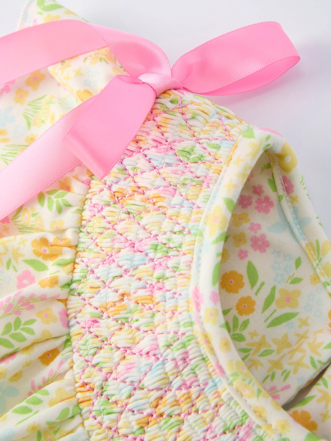 Spring Floral Smocked Girl Dress - Image 3