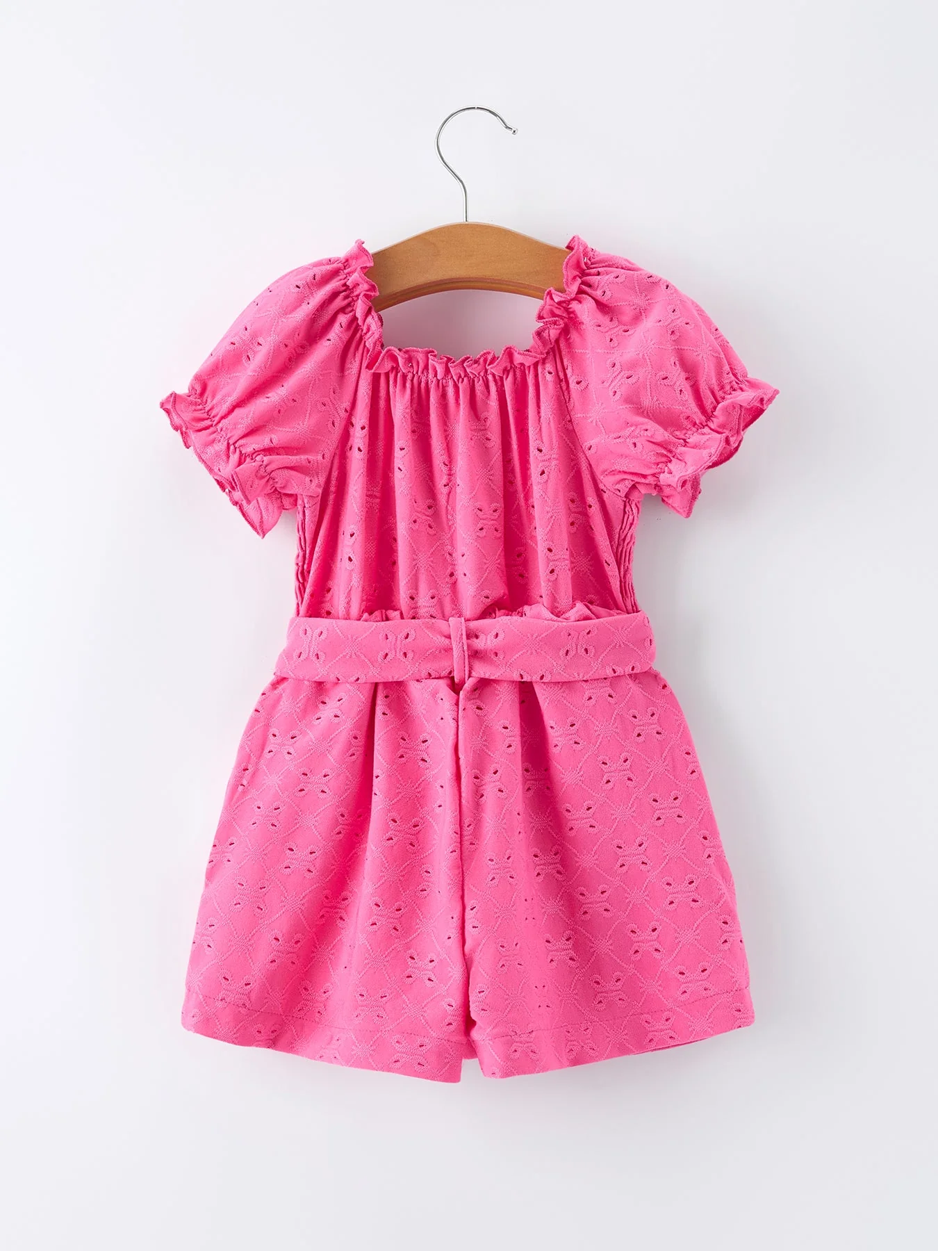 Spring Hot Pink Short-sleeved Girls Jumpsuit - Image 2