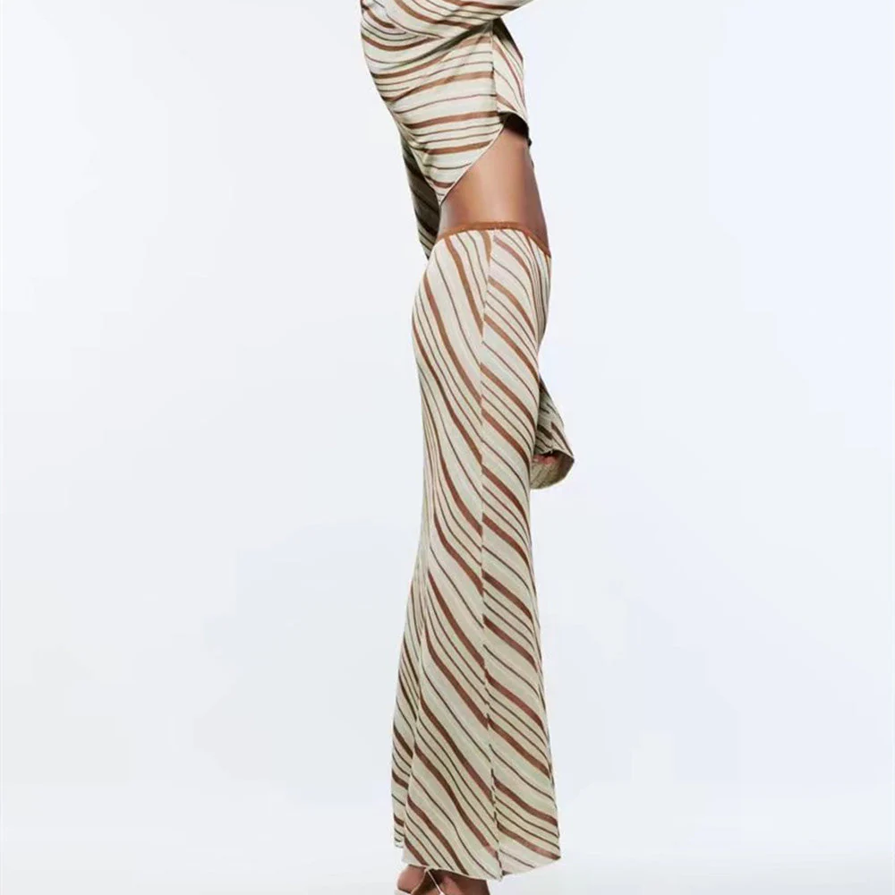 Spring/Summer Women's Striped Knit Top High Waist Skirt Suit - Image 3