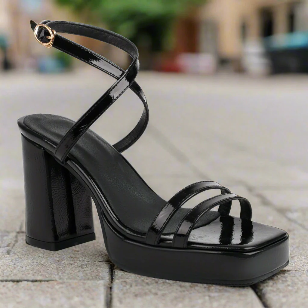 Square-Toe Buckle Strap High Heels – Elegant Thin-Strap Summer Block Heels - Image 11