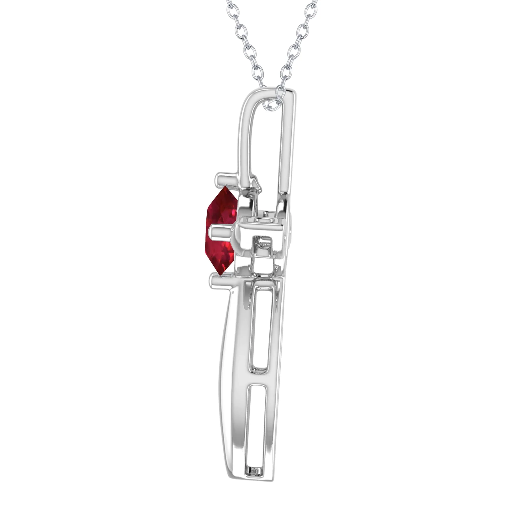 Sterling Silver 1.0CT Ruby Solitaire Cross Pendant with 18" Chain - Image 2