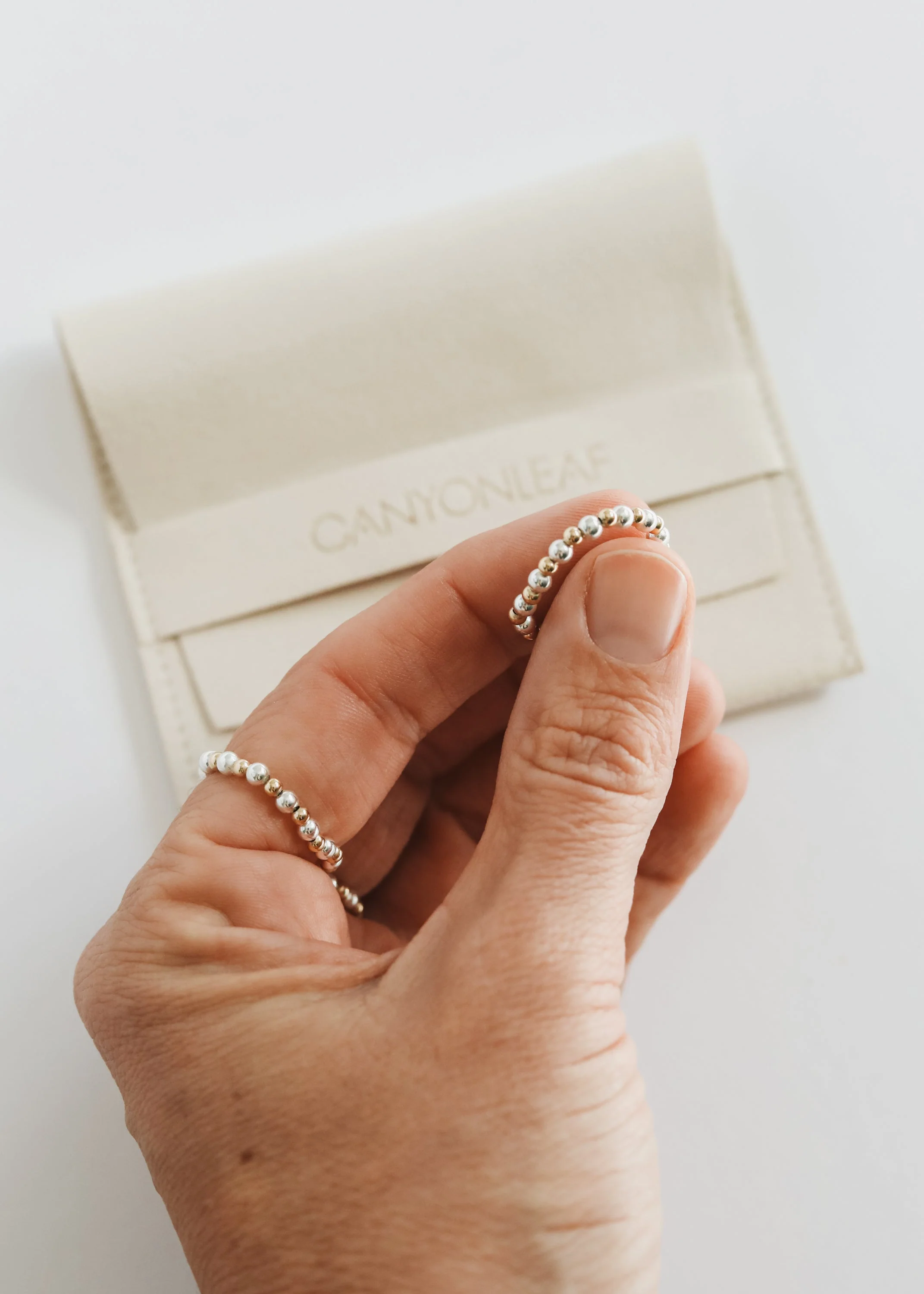 Sterling Silver + 14k Gold Filled || Beaded Stretch Ring - Image 3