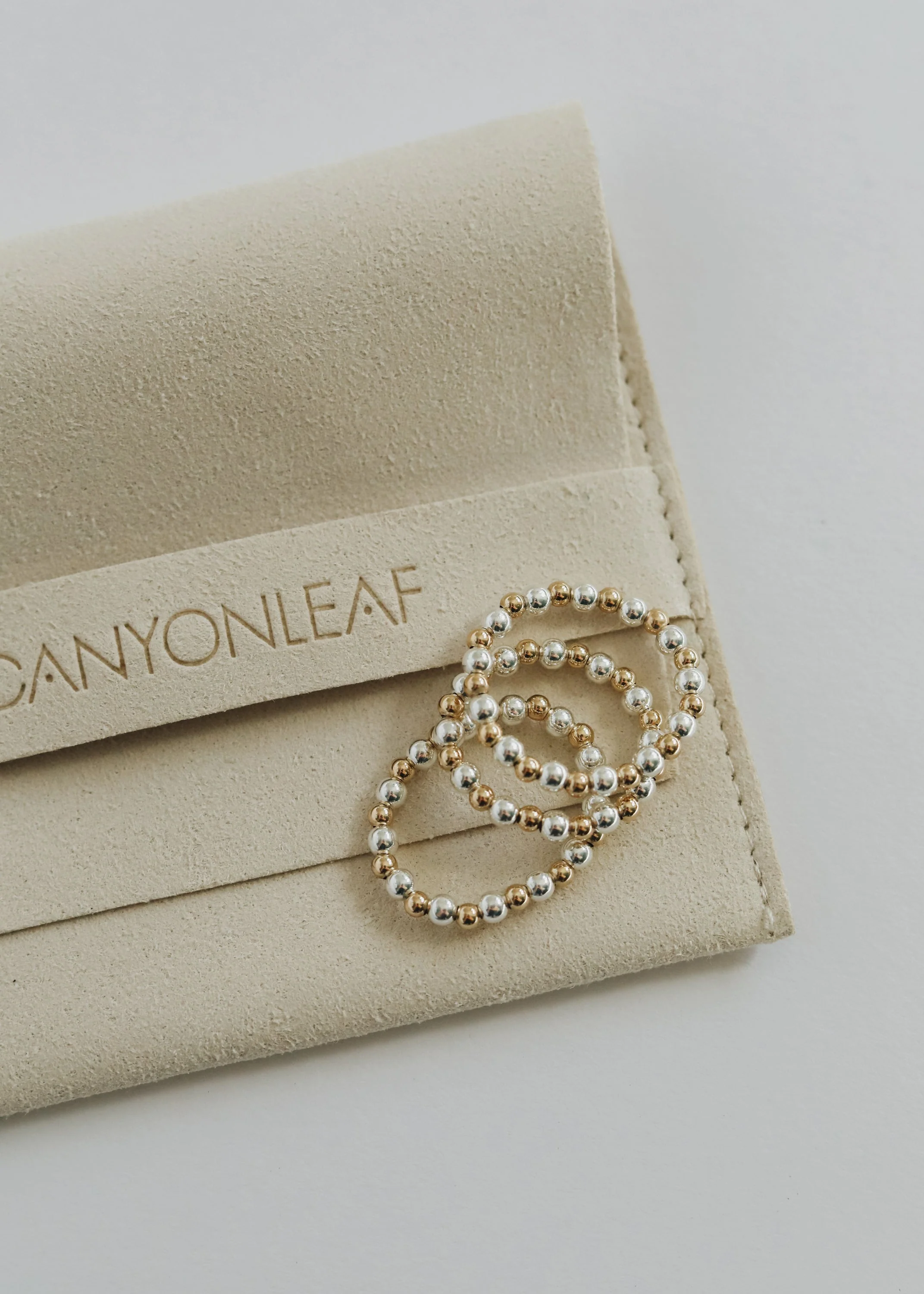 Sterling Silver + 14k Gold Filled || Beaded Stretch Ring - Image 4