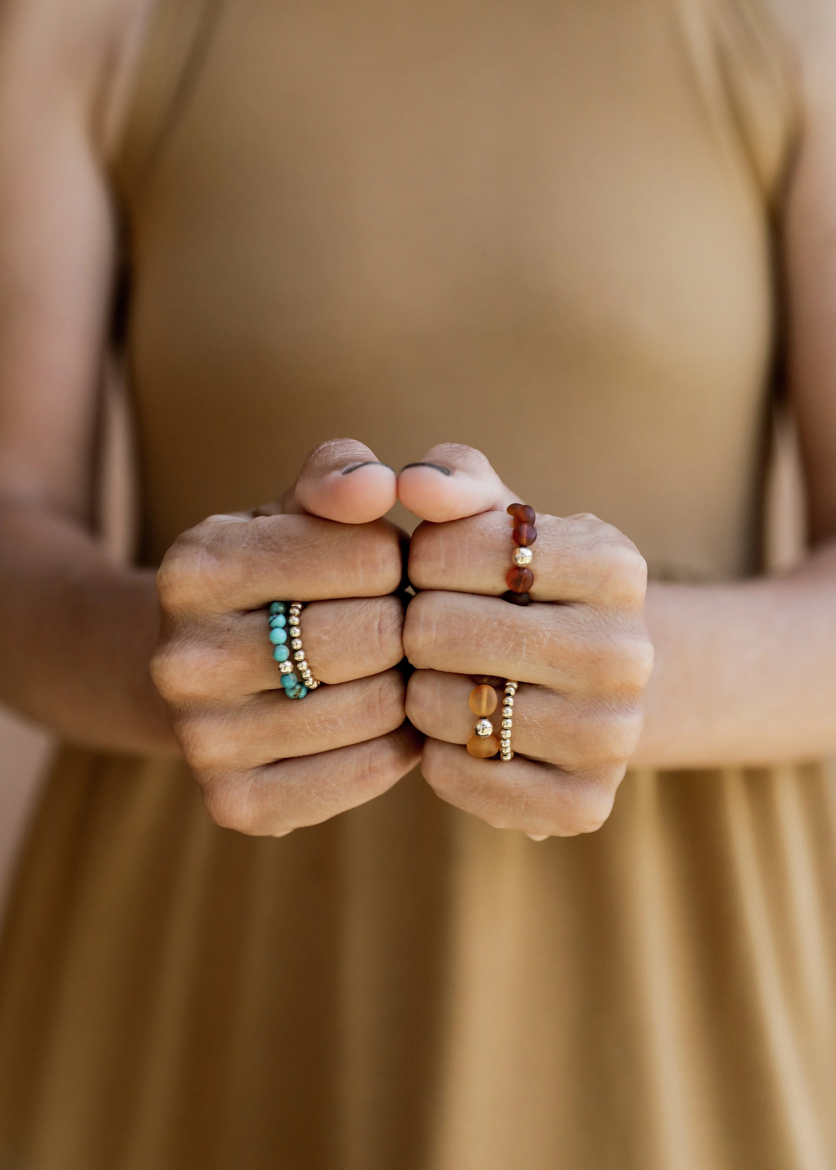 Sterling Silver + 14k Gold Filled || Beaded Stretch Ring - Image 8