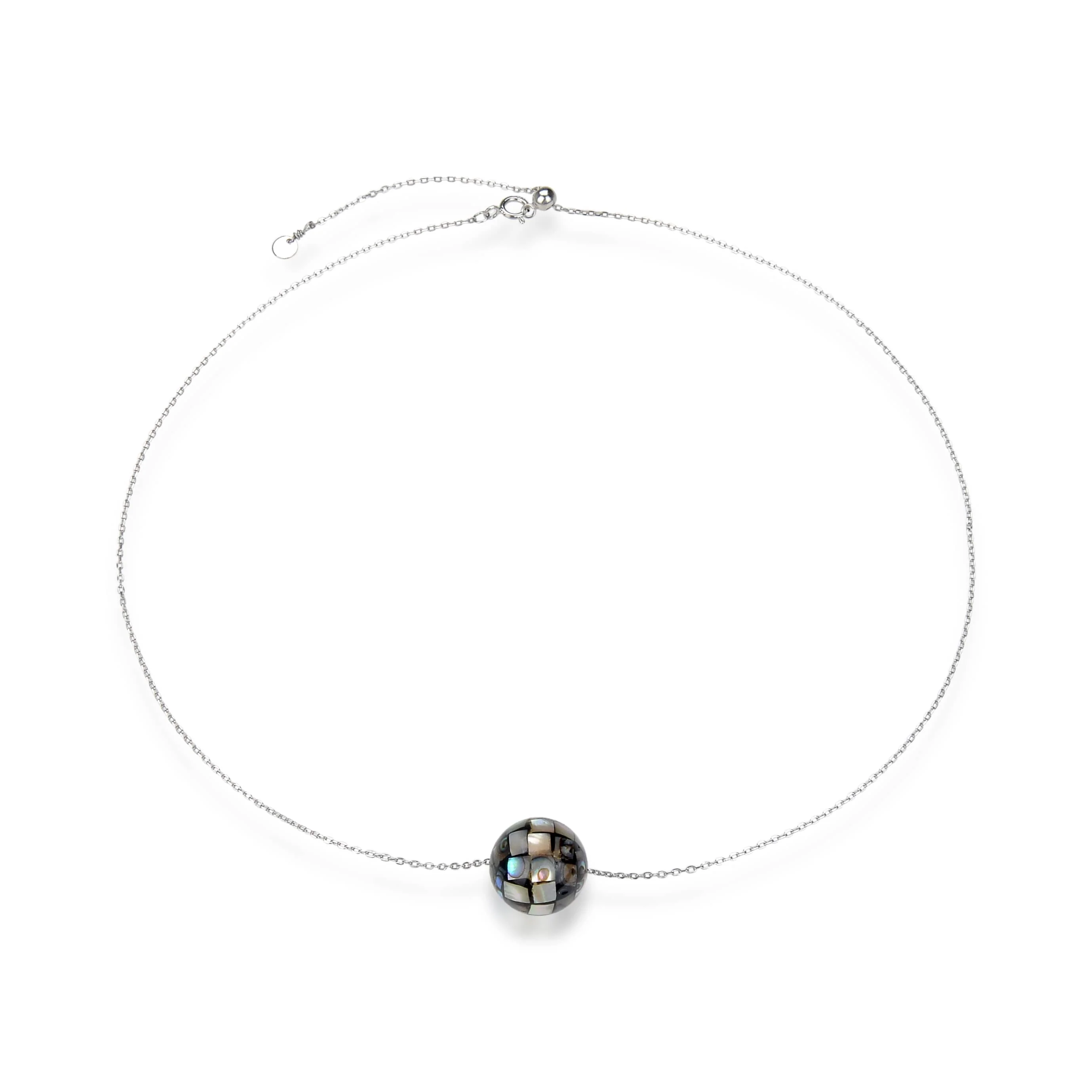 Sterling Silver 14MM Abalone Shell Bead Necklace with Adjustable