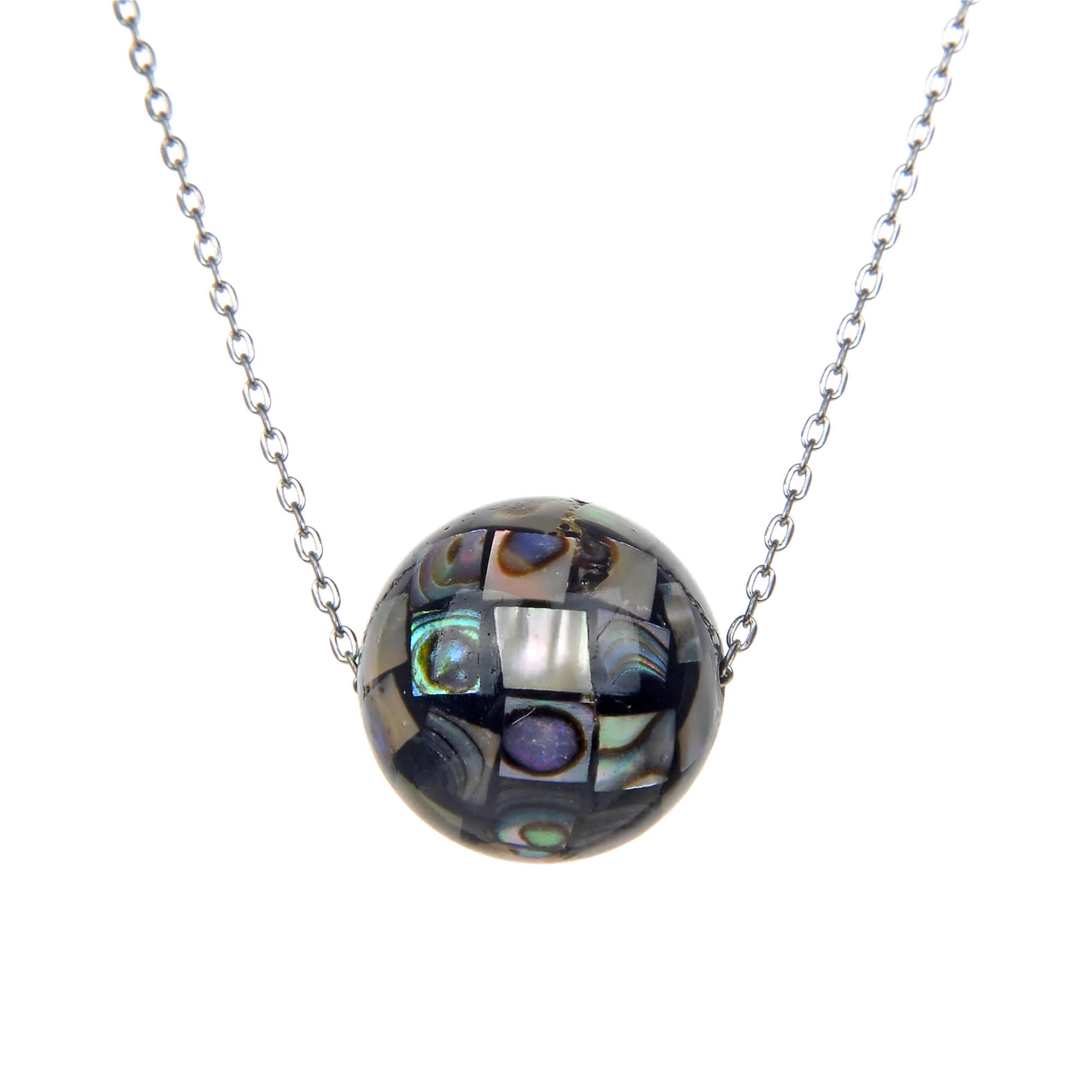 Sterling Silver 14MM Abalone Shell Bead Necklace with Adjustable - Image 2
