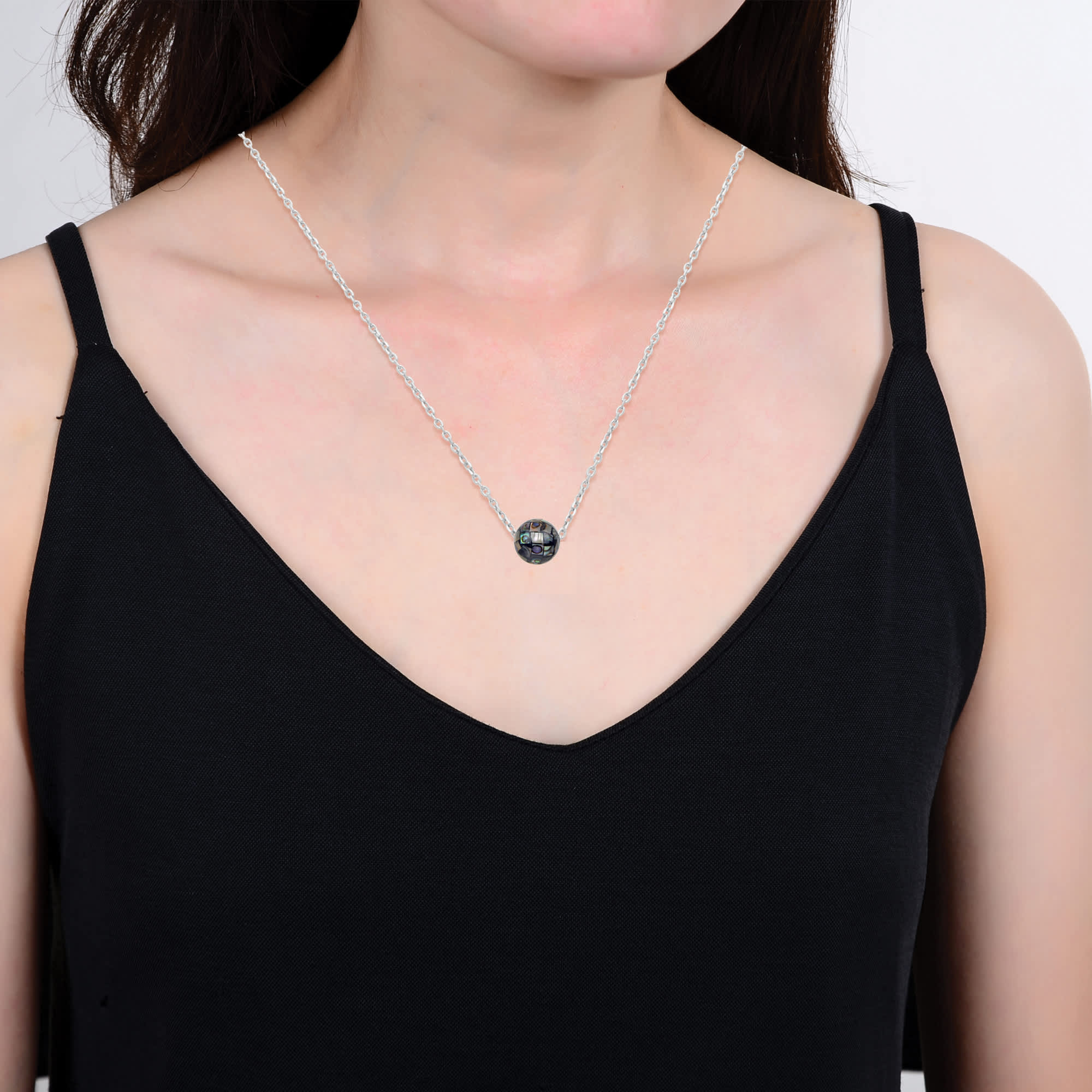 Sterling Silver 14MM Abalone Shell Bead Necklace with Adjustable - Image 3