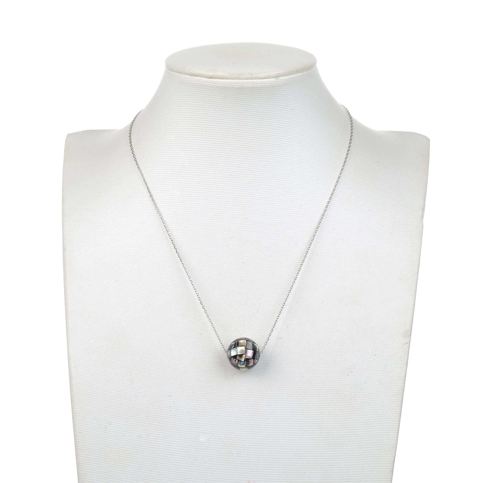 Sterling Silver 14MM Abalone Shell Bead Necklace with Adjustable - Image 4