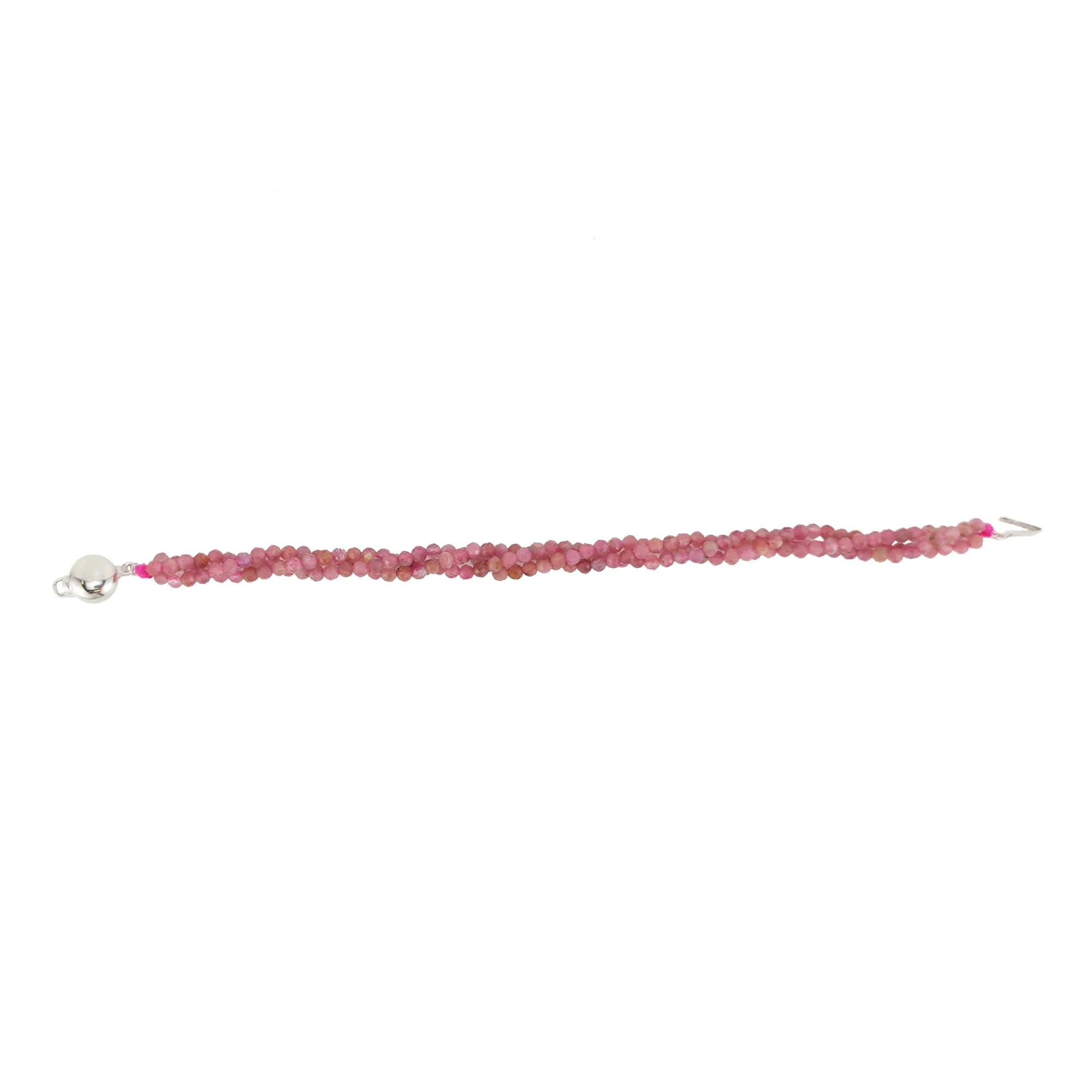 Sterling Silver Natural Pink Tourmaline Three Row Beaded Bracelet - Image 2